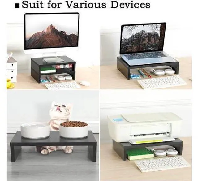 Alt view image 3 of 7 - TEAMIX 2-Tier Wood Monitor Stand Riser for 2 Monitors, Laptops, and PCs - Black, 2 Pack