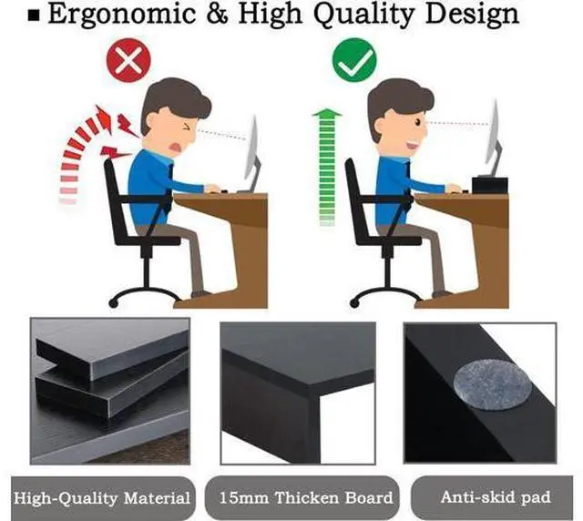 Alt view image 4 of 7 - TEAMIX 2-Tier Wood Monitor Stand Riser for 2 Monitors, Laptops, and PCs - Black, 2 Pack