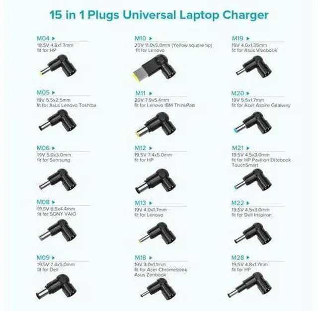 Alt view image 2 of 7 - Powseed 65W Universal Laptop Charger for Dell HP Asus Acer Samsung Toshiba Lenovo IBM Sony Gateway Notebook Ultrabook Chromebook, DC Output 18.5V 19V 19.5V 20V Power Adapter Supply Cord 65W