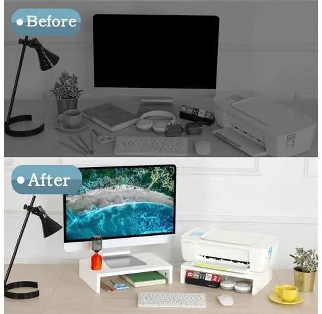 Alt view image 6 of 7 - TEAMIX White Monitor Stand Riser-2 Pack,Wood 2 Tier Adjustable Dual Monitor Riser for 2 Monitors/Laptop/PC Computer Stand for Desk