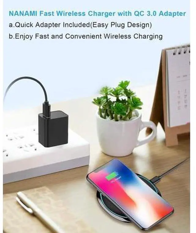 Alt view image 5 of 7 - NANAMI Fast Wireless Charger, 7.5W Qi Certified Charging Pad with QC3.0 Adapter USB Charger for iPhone 15/14/13/12/11 Pro Max/XR/8 Plus/Airpods 2,10W for Samsung S24 Ultra S23 S22 S21 S20/Note 20