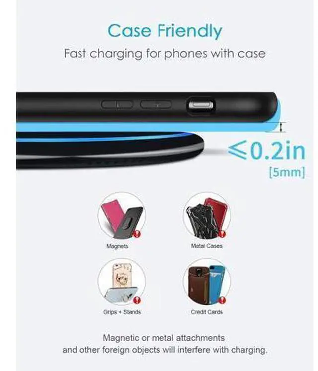 Alt view image 6 of 7 - NANAMI Fast Wireless Charger, 7.5W Qi Certified Charging Pad with QC3.0 Adapter USB Charger for iPhone 15/14/13/12/11 Pro Max/XR/8 Plus/Airpods 2,10W for Samsung S24 Ultra S23 S22 S21 S20/Note 20