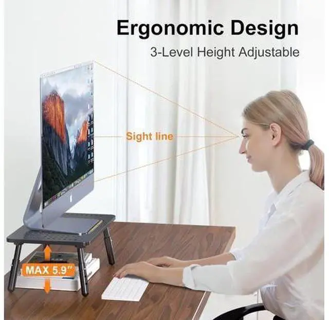 Alt view image 3 of 7 - Bracwiser Foldable Monitor Riser Metal Computer Stand for Desk 3 Height Adjustable Laptop Stand with Pen Storage, MST013