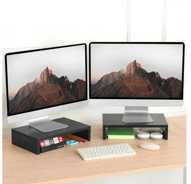 Alt view image 7 of 7 - TEAMIX 2-Tier Wood Monitor Stand Riser for 2 Monitors, Laptops, and PCs - Black, 2 Pack