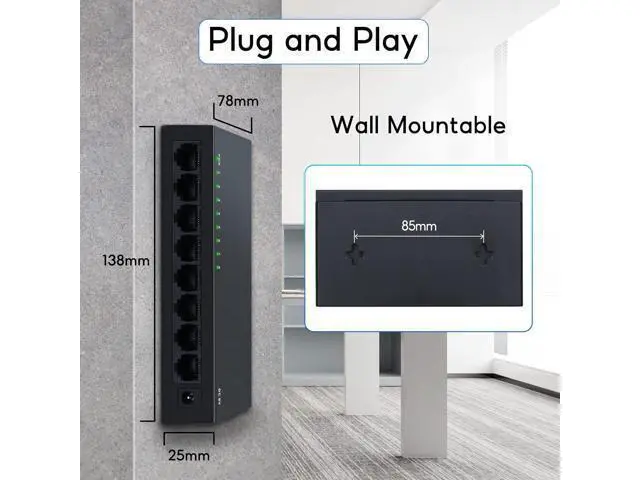 Alt view image 6 of 7 - SODOLA 8 Port Gigabit Ethernet Switch|Desktop/Wall-Mount|Plug & Play| Fanless |Metal Housing|Fanless Design|Desktop Ethernet Splitter|Quiet Unmanaged Network Switch