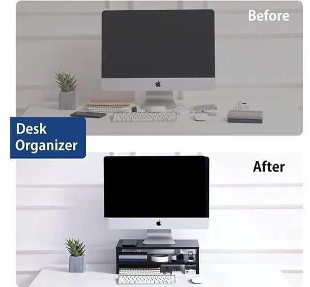 Alt view image 5 of 7 - FITUEYES Monitor Stand - 2 Tier Computer Monitor Riser with 16.7 Inch Shelf, Wood Desktop Stand for Laptop Computer Screen, Desk Organization, Office Supplies,Black, DT204201WB