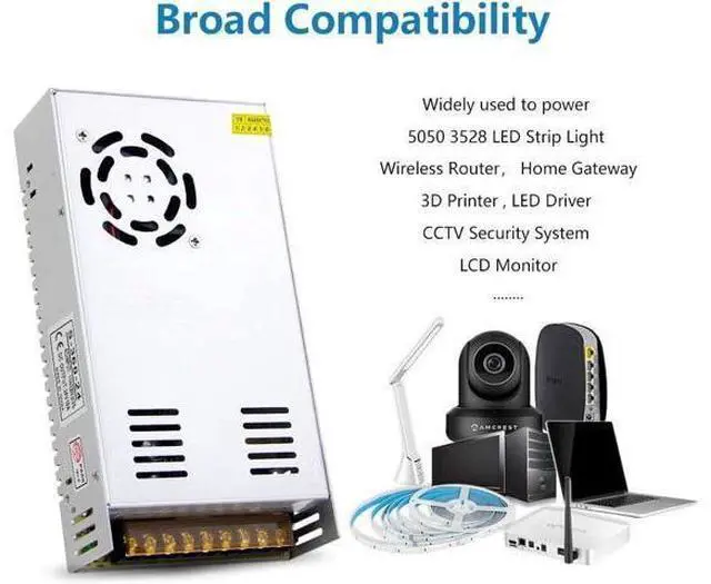 Alt view image 5 of 7 - SHNITPWR 24V DC Power Supply 15A 360W AC/DC Adapter, 24 Volt 15 Amp Switching Power Converter Transformer LED Driver 110V / 220V AC in for LED Light Strip 3D Printer CCTV Security System LCD Monitor