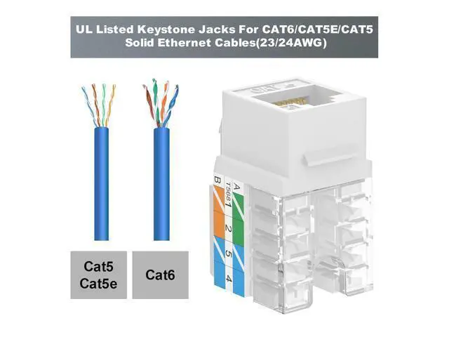 Alt view image 2 of 7 - VCELINK RJ45 Cat6 Keystone Jacks UL-Listed Slim Profile, 10-Pack Ethernet Punch Down Keystone UTP, 90-Degree Modular Keystone Connector Adapter, White