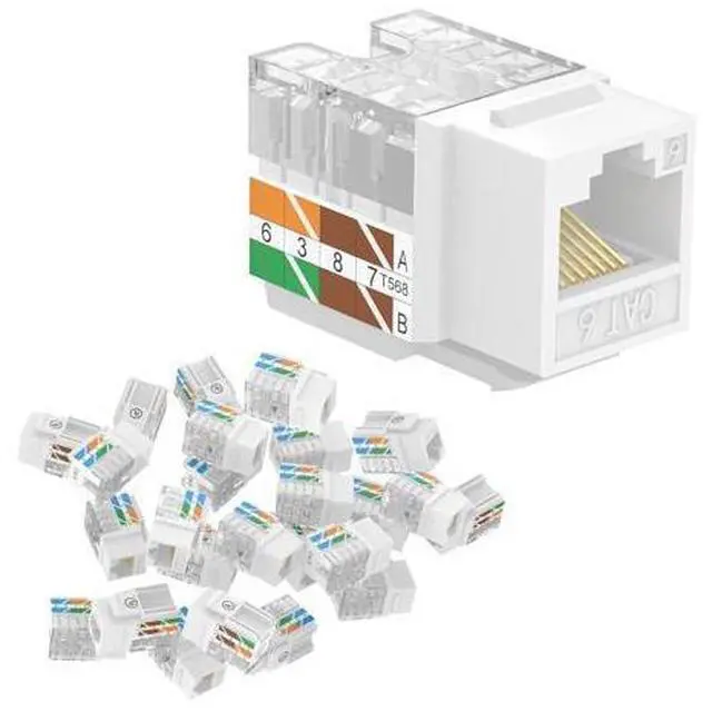Main image of VCELINK RJ45 Cat6 Keystone Jacks UL-Listed Slim Profile, 10-Pack Ethernet Punch Down Keystone UTP, 90-Degree Modular Keystone Connector Adapter, White