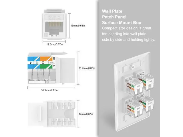 Alt view image 3 of 7 - VCELINK RJ45 Cat6 Keystone Jacks UL-Listed Slim Profile, 10-Pack Ethernet Punch Down Keystone UTP, 90-Degree Modular Keystone Connector Adapter, White