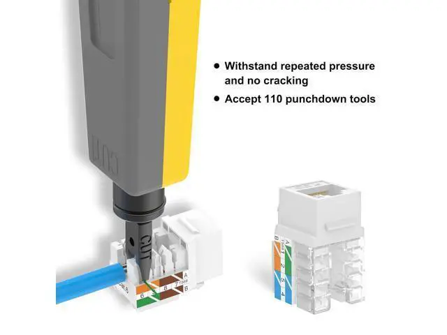 Alt view image 4 of 7 - VCELINK RJ45 Cat6 Keystone Jacks UL-Listed Slim Profile, 10-Pack Ethernet Punch Down Keystone UTP, 90-Degree Modular Keystone Connector Adapter, White