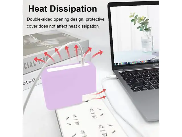 Alt view image 5 of 7 - for MacBook Pro 16 inch 2024 M4 A3186 A3403 140W Power Adapter Cover, 140W Soft Silicone Charger Case Sleeve for Mac Pro 16 A2991 A2780 A2485 2021-2023 M3 M2 M1 Pro/Max Chip, Pink Purple