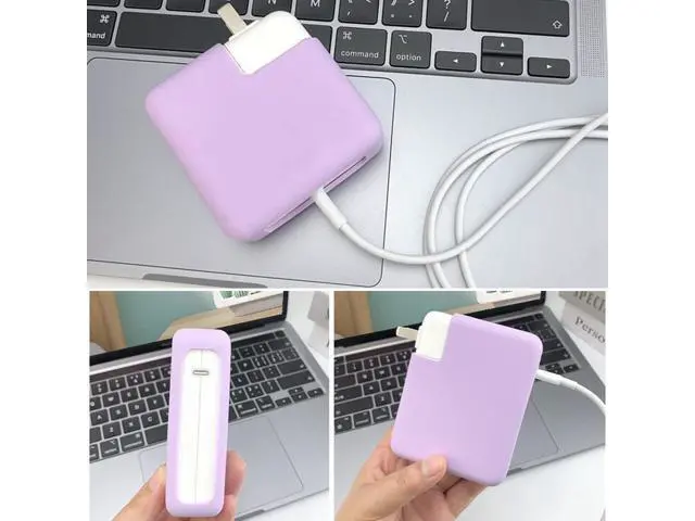 Alt view image 6 of 7 - for MacBook Pro 16 inch 2024 M4 A3186 A3403 140W Power Adapter Cover, 140W Soft Silicone Charger Case Sleeve for Mac Pro 16 A2991 A2780 A2485 2021-2023 M3 M2 M1 Pro/Max Chip, Pink Purple