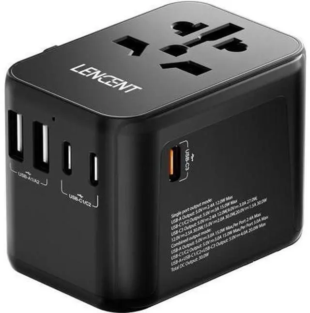 Main image of LENCENT Universal Travel Adapter, GaN III 30W International Charger with 2 USB Ports & 3 USB-C PD Fast Charging Adaptor, Worldwide Wall Charger for iPhone,Laptops, Type A/C/G/I (USA/UK/EU/AUS)