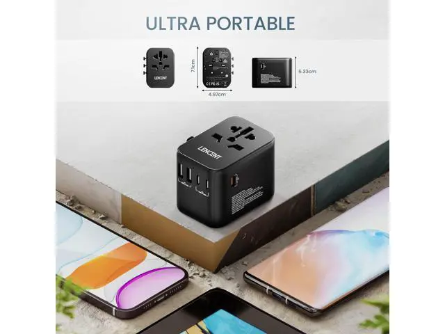 Alt view image 5 of 7 - LENCENT Universal Travel Adapter, GaN III 30W International Charger with 2 USB Ports & 3 USB-C PD Fast Charging Adaptor, Worldwide Wall Charger for iPhone,Laptops, Type A/C/G/I (USA/UK/EU/AUS)