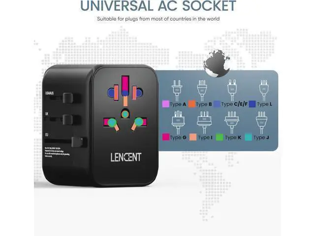Alt view image 4 of 7 - LENCENT Universal Travel Adapter, GaN III 30W International Charger with 2 USB Ports & 3 USB-C PD Fast Charging Adaptor, Worldwide Wall Charger for iPhone,Laptops, Type A/C/G/I (USA/UK/EU/AUS)