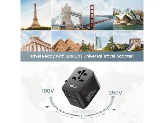 Alt view image 7 of 7 - LENCENT Universal Travel Adapter, GaN III 30W International Charger with 2 USB Ports & 3 USB-C PD Fast Charging Adaptor, Worldwide Wall Charger for iPhone,Laptops, Type A/C/G/I (USA/UK/EU/AUS)