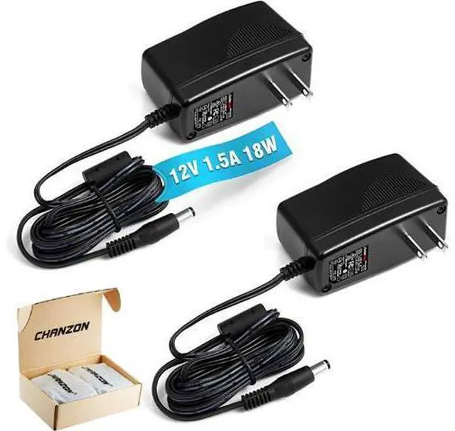 Main image of CHANZON 12V 1.5A UL Listed 18W AC DC Switching Power Supply Adapter (Input 100-240V, Output 12 Volt 1.5 Amp, 6Ft Cord, 18 Watt) Wall Wart Transformer Charger for DC12V Security CCTV Camera (2-Pack)