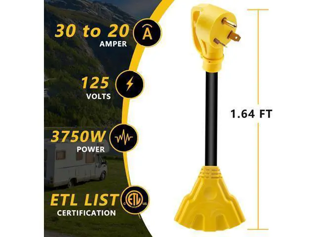 Alt view image 7 of 7 - 30 Amp to 20 Amp Adapter 110V RV Distribution Adapter, NEMA TT-30P Male to 3X 5-15R/5-20R Female, ETL Listed RV Generator Household Outlet, 1.6 FT
