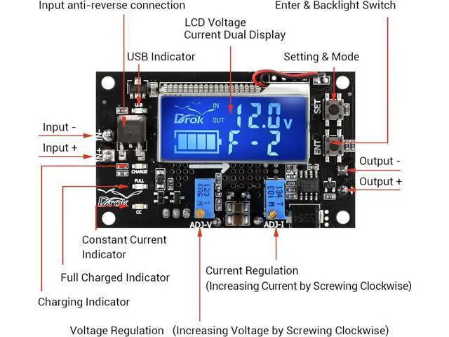 Alt view image 2 of 7 - DROK Buck Boost Voltage Regulator, DROK DC 6-30V to DC 0.5-30V 5V 12V 24V Adjustable Voltage Converter, 4A 60W Power Supply Step Up Down Transformer Board Module with USB Port Case LCD Display Volt Am