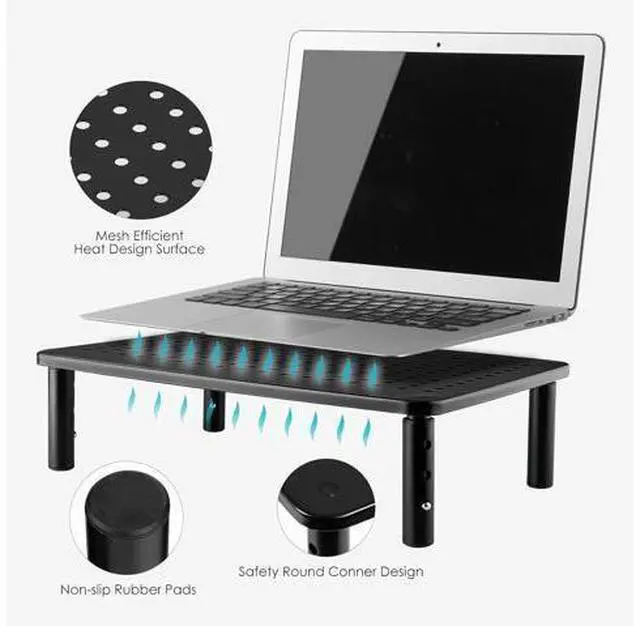 Alt view image 3 of 7 - TV/Monitor Riser Desktop Stand, Flat Screen, Sturdy Metal Laptop Computer Shelf for Printer, iMac, 3 Height Adjustable PC with Mesh Platform , 2 Pack