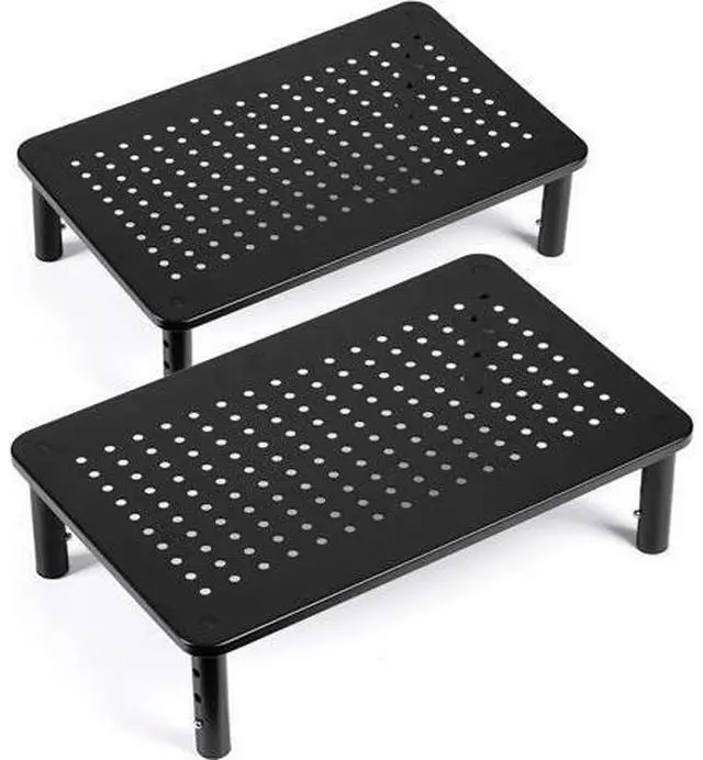 Main image of TV/Monitor Riser Desktop Stand, Flat Screen, Sturdy Metal Laptop Computer Shelf for Printer, iMac, 3 Height Adjustable PC with Mesh Platform , 2 Pack