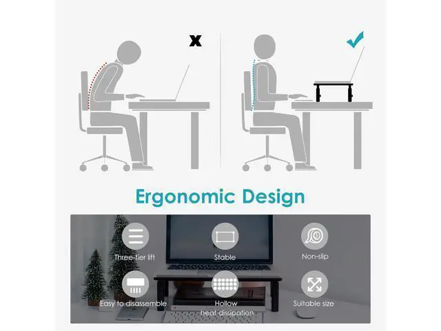 Alt view image 4 of 7 - TV/Monitor Riser Desktop Stand, Flat Screen, Sturdy Metal Laptop Computer Shelf for Printer, iMac, 3 Height Adjustable PC with Mesh Platform , 2 Pack