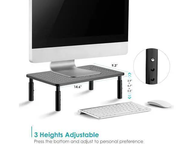 Alt view image 2 of 7 - TV/Monitor Riser Desktop Stand, Flat Screen, Sturdy Metal Laptop Computer Shelf for Printer, iMac, 3 Height Adjustable PC with Mesh Platform , 2 Pack