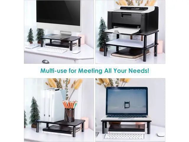 Alt view image 7 of 7 - TV/Monitor Riser Desktop Stand, Flat Screen, Sturdy Metal Laptop Computer Shelf for Printer, iMac, 3 Height Adjustable PC with Mesh Platform , 2 Pack