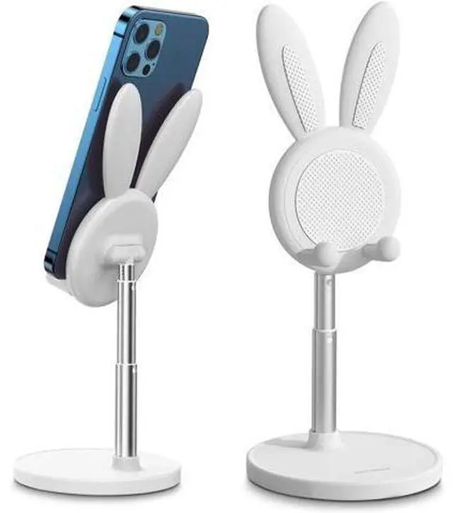 Main image of OATSBASF Cute Cell Phone Stand, Adjustable Bunny Phone Stand for Desk, Thick Case Friendly Holder Compatible with iPhone, Kindle, iPad, Switch, All Phones (White)