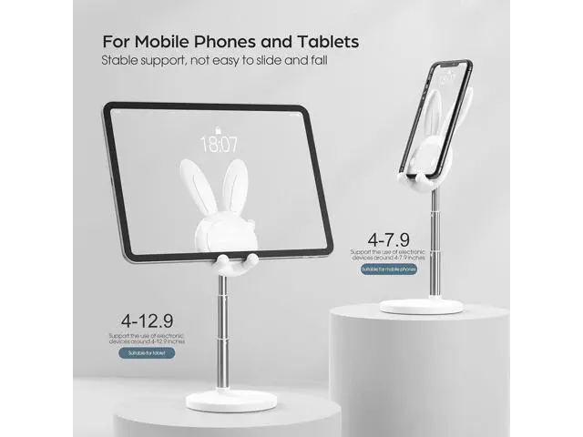 Alt view image 2 of 7 - OATSBASF Cute Cell Phone Stand, Adjustable Bunny Phone Stand for Desk, Thick Case Friendly Holder Compatible with iPhone, Kindle, iPad, Switch, All Phones (White)