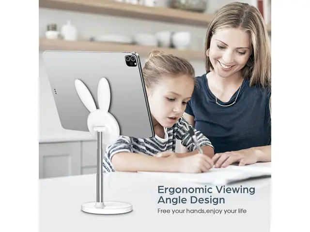 Alt view image 7 of 7 - OATSBASF Cute Cell Phone Stand, Adjustable Bunny Phone Stand for Desk, Thick Case Friendly Holder Compatible with iPhone, Kindle, iPad, Switch, All Phones (White)