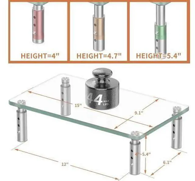 Alt view image 6 of 7 - Hemudu Monitor Stand -3 Adjustable Height Monitor Riser, Computer Monitor Stand, Desktop Organizer, Monitor Stand Riser for PC, Computer, Laptop Clear