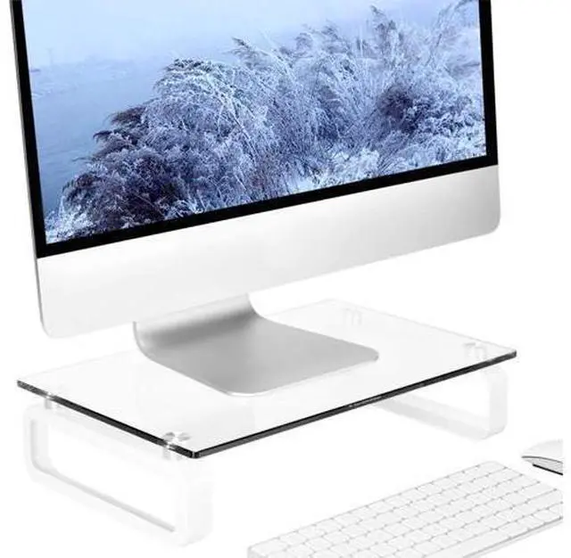 Main image of Hemudu Clear Computer Monitor Stand Riser Multi Media Desktop Stand for Flat Screen LCD LED TV, Laptop/Notebook, with Tempered Glass and Metal Legs, HD02T-001