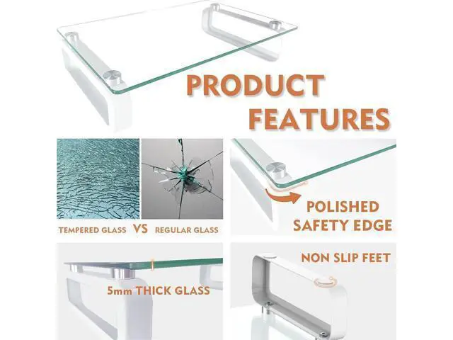 Alt view image 2 of 4 - Hemudu Clear Computer Monitor Stand Riser Multi Media Desktop Stand for Flat Screen LCD LED TV, Laptop/Notebook, with Tempered Glass and Metal Legs, HD02T-001