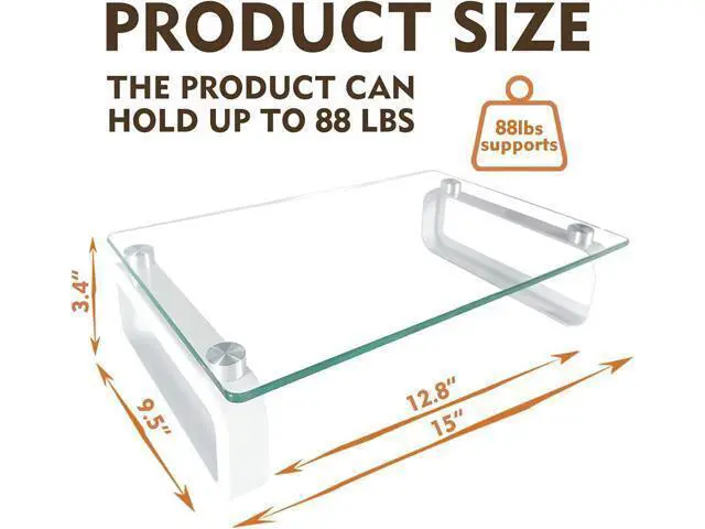 Alt view image 4 of 4 - Hemudu Clear Computer Monitor Stand Riser Multi Media Desktop Stand for Flat Screen LCD LED TV, Laptop/Notebook, with Tempered Glass and Metal Legs, HD02T-001