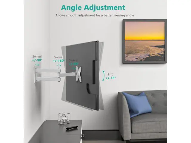 Alt view image 3 of 7 - WALI TV Wall Mount Articulating LCD Monitor Full Motion 15 inch Extension Arm Tilt Swivel for Most 13 to 32 inch LED TV Flat Panel Screen with Mounting Holes up to 100x100mm (1330LM-W), White