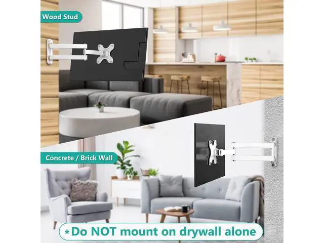 Alt view image 7 of 7 - WALI TV Wall Mount Articulating LCD Monitor Full Motion 15 inch Extension Arm Tilt Swivel for Most 13 to 32 inch LED TV Flat Panel Screen with Mounting Holes up to 100x100mm (1330LM-W), White