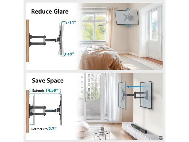 Alt view image 3 of 7 - Full Motion TV Monitor Wall Mount Bracket Articulating Arms Swivel Tilt Extension Rotation for Most 13-42 Inch LED LCD Flat Curved Screen TVs & Monitors, Max VESA 200x200mm up to 44lbs by Pipishell