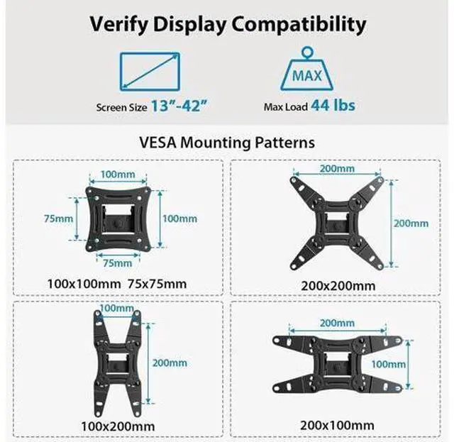 Alt view image 4 of 7 - Full Motion TV Monitor Wall Mount Bracket Articulating Arms Swivel Tilt Extension Rotation for Most 13-42 Inch LED LCD Flat Curved Screen TVs & Monitors, Max VESA 200x200mm up to 44lbs by Pipishell