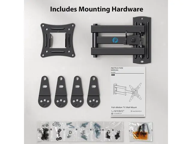 Alt view image 7 of 7 - Full Motion TV Monitor Wall Mount Bracket Articulating Arms Swivel Tilt Extension Rotation for Most 13-42 Inch LED LCD Flat Curved Screen TVs & Monitors, Max VESA 200x200mm up to 44lbs by Pipishell