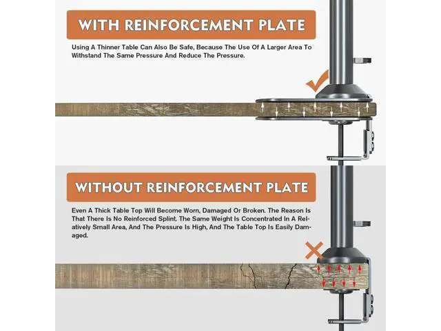 Alt view image 6 of 7 - Hemudu Monitor Mount Reinforcement Plate for Thin, Glass and Other Fragile Tabletop, Universal Steel Bracket Plate Fits Most Monitor Stand C Clamp Installation HD05B-001