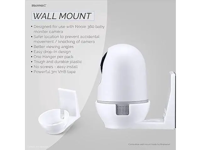 Alt view image 6 of 7 - Adhesive Wall Mount for Nooie Cam 360 Baby Monitor Camera Shelf Holder, Easy to Install, No Tools Needed, No Mess, No Drilling, Strong Mount, White by Brainwavz