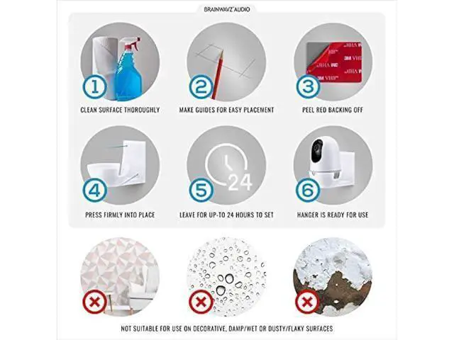 Alt view image 7 of 7 - Adhesive Wall Mount for Nooie Cam 360 Baby Monitor Camera Shelf Holder, Easy to Install, No Tools Needed, No Mess, No Drilling, Strong Mount, White by Brainwavz