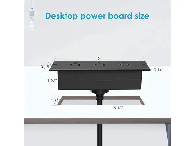 Alt view image 6 of 7 - Conference Recessed Power Strip Socket Waterproof,Conference Table Power Strip,Waterproof Furniture Recessed Power Strip,Flush Mount Power Strip with 3 Outlets,6ft Extension Cord with Flat Plug Black