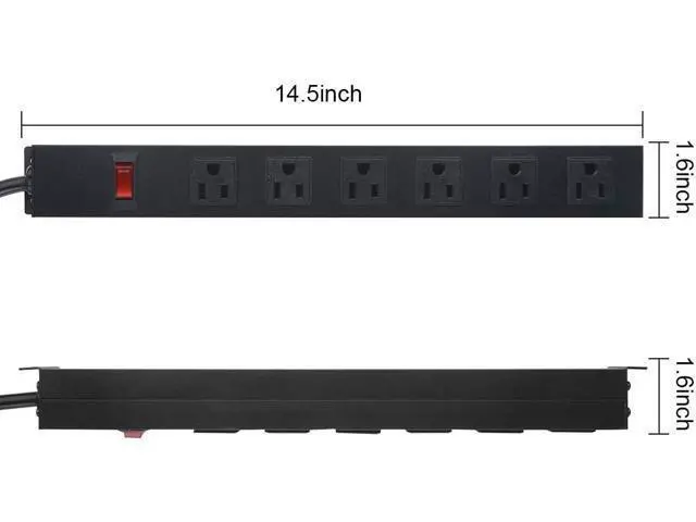 Alt view image 2 of 7 - Metal Wall Mount Power Strip, Mountable Power Outlet with 6 AC Outlets, Aluminum Alloy Mount Power Socket with Switch, 6 FT SJT 3/C 14AWG Power Cord, 15A 125V 1875W (6AC) Black