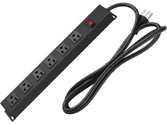 Main image of Metal Wall Mount Power Strip, Mountable Power Outlet with 6 AC Outlets, Aluminum Alloy Mount Power Socket with Switch, 6 FT SJT 3/C 14AWG Power Cord, 15A 125V 1875W (6AC) Black