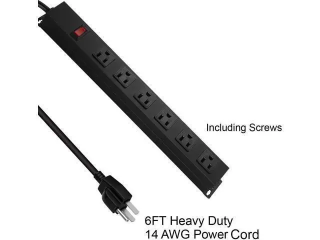 Alt view image 4 of 7 - Metal Wall Mount Power Strip, Mountable Power Outlet with 6 AC Outlets, Aluminum Alloy Mount Power Socket with Switch, 6 FT SJT 3/C 14AWG Power Cord, 15A 125V 1875W (6AC) Black