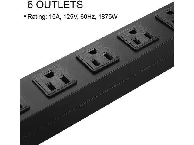 Alt view image 5 of 7 - Metal Wall Mount Power Strip, Mountable Power Outlet with 6 AC Outlets, Aluminum Alloy Mount Power Socket with Switch, 6 FT SJT 3/C 14AWG Power Cord, 15A 125V 1875W (6AC) Black