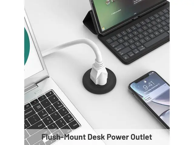 Alt view image 5 of 7 - Mini Desktop Power Hub Grommet Socket, Flush-Mount Desk Outlet Build-in 1 US Standard Outlet with 6.56 FT Extension Power Cord, Recessed Power Strip Socket for Desk Nightstand Cabinet Counter